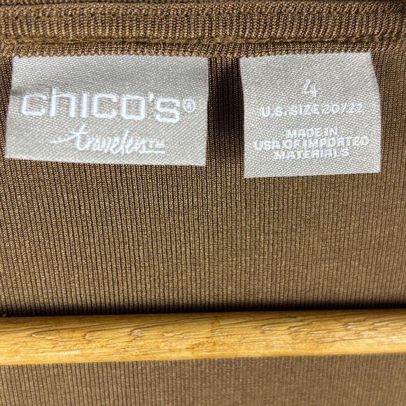 Chicos Travelers Wome's Long Sleeve Tunic Top 20/22 Slinky Tan USA Made Comfort - Picture 5 of 10